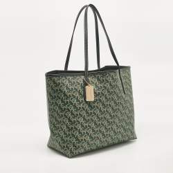 Pre Owned Coach Green Monogram Coated Canvas and Leather City Tote