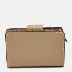 Coach Beige Leather Corner Zip Compact Wallet