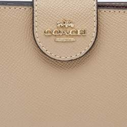 Coach Beige Leather Corner Zip Compact Wallet