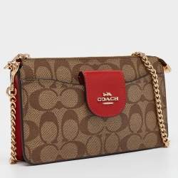 Coach Beige/Red Signature Coated Canvas and Leather Poppy Crossbody Clutch Bag