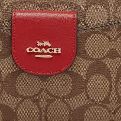 Coach Beige/Red Signature Coated Canvas and Leather Poppy Crossbody Clutch Bag