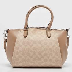 Coach Beige Signature Coated Canvas and Leather Elise Satchel