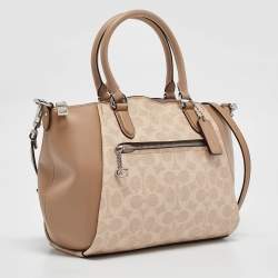 Coach Beige Signature Coated Canvas and Leather Elise Satchel