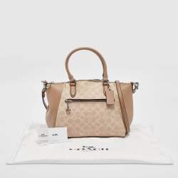 Coach Beige Signature Coated Canvas and Leather Elise Satchel