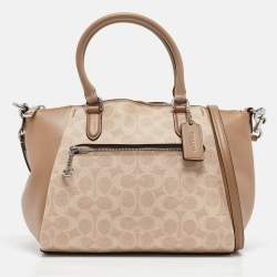 Coach Beige Signature Coated Canvas and Leather Elise Satchel