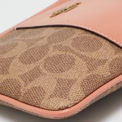 Coach Beige/Peach Signature Coated Canvas and Leather Zip Wristlet Pouch