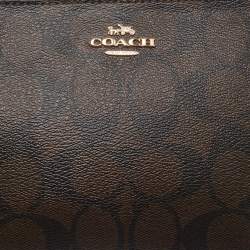 Coach Brown/Black Signature Coated Canvas and Leather Double Zip Wristlet Pouch