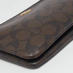 Coach Brown/Black Signature Coated Canvas and Leather Double Zip Wristlet Pouch