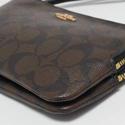 Coach Brown/Black Signature Coated Canvas and Leather Double Zip Wristlet Pouch