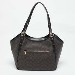Coach Black/Brown Signature Coated Canvas Meadow Shoulder Bag