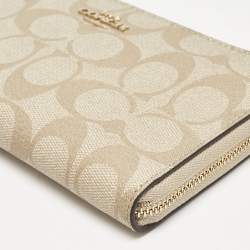 Coach Light Khaki Signature Coated Canvas Zip Around Wallet