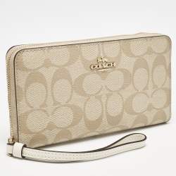 Coach Light Khaki Signature Coated Canvas Zip Around Wallet