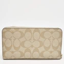 Coach Light Khaki Signature Coated Canvas Zip Around Wallet