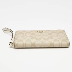 Coach Light Khaki Signature Coated Canvas Zip Around Wallet