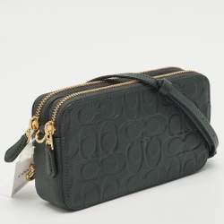 مملوكة مسبقًا Coach Green Signature Embossed Leather Kira Double Zip Crossbody Bag