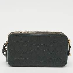 مملوكة مسبقًا Coach Green Signature Embossed Leather Kira Double Zip Crossbody Bag