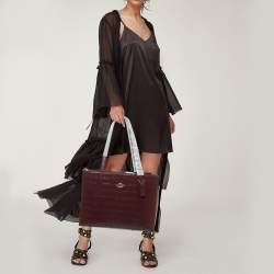 Coach Burgundy Croc Embossed Leather Nina Tote