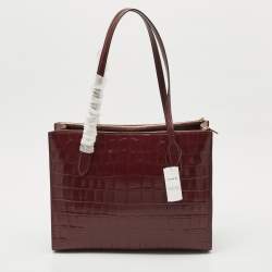 Coach Burgundy Croc Embossed Leather Nina Tote