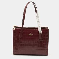 Coach Burgundy Croc Embossed Leather Nina Tote