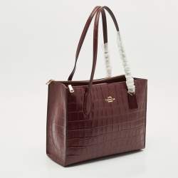 Coach Burgundy Croc Embossed Leather Nina Tote
