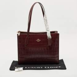 Coach Burgundy Croc Embossed Leather Nina Tote