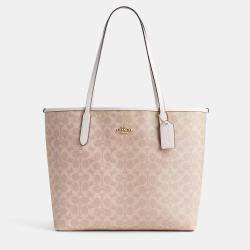 Pre Owned Coach City Tote Signature Canvas Beige Handbag
