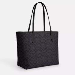 Pre Owned Coach City Tote Signature Canvas Black Handbag