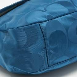 Pre Owned Coach Teal Blue Signature Nylon and Patent Leather Messenger Bag