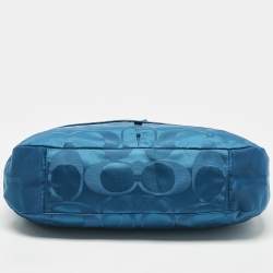 Pre Owned Coach Teal Blue Signature Nylon and Patent Leather Messenger Bag