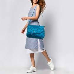 Pre Owned Coach Teal Blue Signature Nylon and Patent Leather Messenger Bag