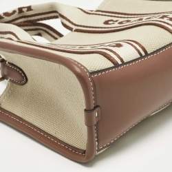 Pre Owned Coach Brown/Beige Canvas and Leather Mini Smith Tote