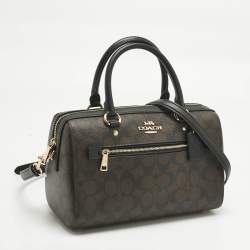 Pre Owned Coach Brown/Black Signature Coated Canvas and Leather Rowan Satchel