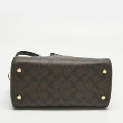 Pre Owned Coach Brown/Black Signature Coated Canvas and Leather Rowan Satchel