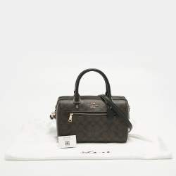 Pre Owned Coach Brown/Black Signature Coated Canvas and Leather Rowan Satchel