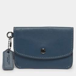 Pre Owned Coach Blue Leather Edgestain Card Case Pouch