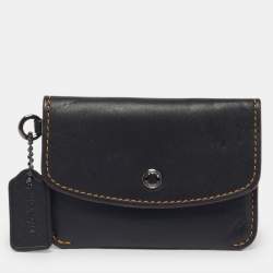 Pre Owned Coach Dark Brown Leather Flap Wristlet Card Case