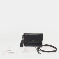 Pre Owned Coach Dark Brown Leather Flap Wristlet Card Case