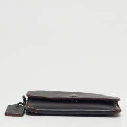 Pre Owned Coach Dark Brown Leather Flap Wristlet Card Case