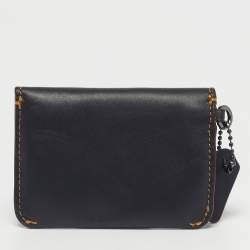 Pre Owned Coach Dark Brown Leather Flap Wristlet Card Case