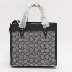 Pre Owned Coach Navy Blue Signature Canvas and Leather Field 22 Tote