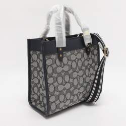 Pre Owned Coach Navy Blue Signature Canvas and Leather Field 22 Tote