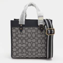 Pre Owned Coach Navy Blue Signature Canvas and Leather Field 22 Tote