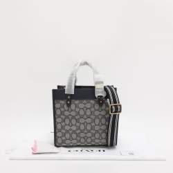Pre Owned Coach Navy Blue Signature Canvas and Leather Field 22 Tote
