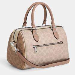 Pre Owned Coach Rowan Blocked Signature Canvas Sand Leather Satchel Bag