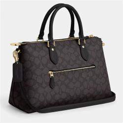 Pre Owned Coach Georgia Signature Canvas Black Leather Satchel Bag