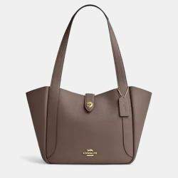 مملوكة مسبقًا Coach Hadley Turnlock Dark Stone Leather Tote Bag