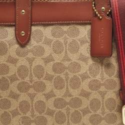 مملوكة مسبقًا Coach Field Brown/Beige Signature with Horse Carriage Print Coated Canvas and Leather Tote