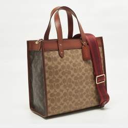 مملوكة مسبقًا Coach Field Brown/Beige Signature with Horse Carriage Print Coated Canvas and Leather Tote