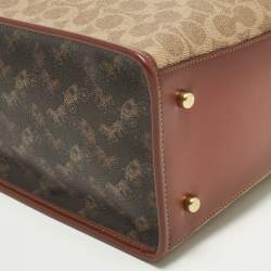 مملوكة مسبقًا Coach Field Brown/Beige Signature with Horse Carriage Print Coated Canvas and Leather Tote
