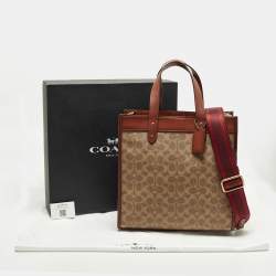 مملوكة مسبقًا Coach Field Brown/Beige Signature with Horse Carriage Print Coated Canvas and Leather Tote